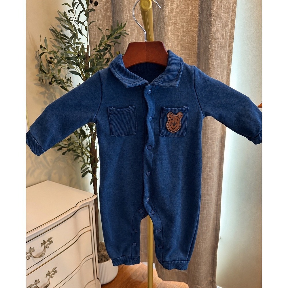 Disney Baby Winnie The Pooh Blue Snap Front Romper 3-6Months Once Piece Boys
